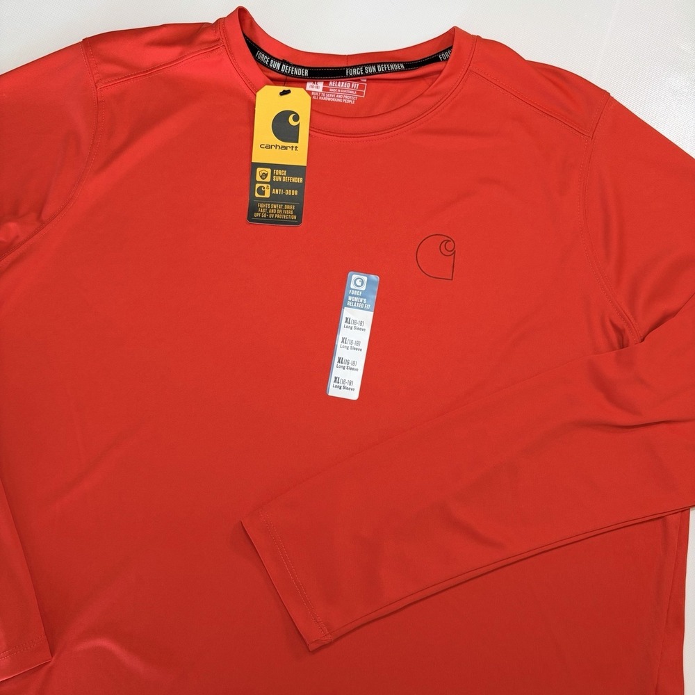 Carhartt Force Sun Defender Shirt Womens XL Red Long Sleeve UPF 50 Relaxed NWT
